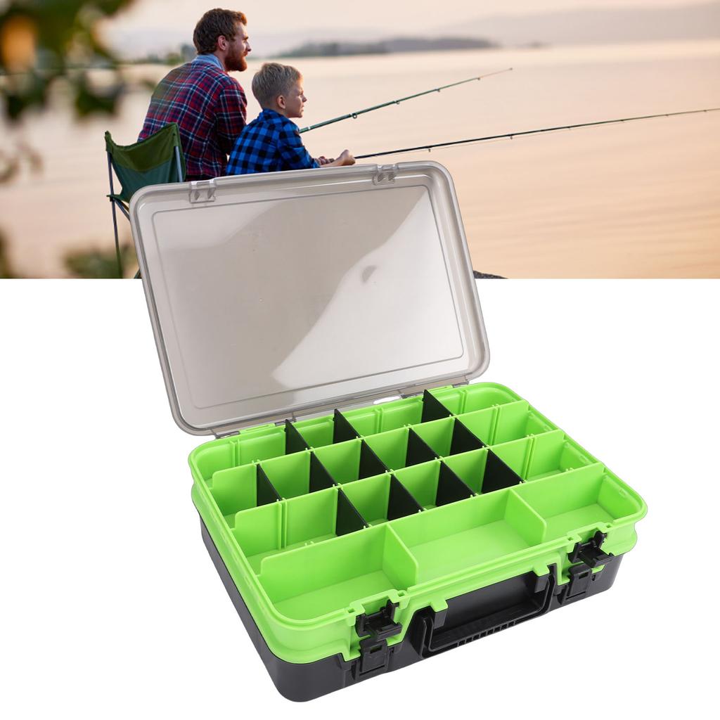 Double Layer Lure Box with Divider Panels Portable Fishing Tackle Storage Organizer for Lines Hooks Lures Green