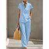 HNXC Women's Fashion POLO Neck Casual Short Sleeve Pants Suits Classic Exquisite