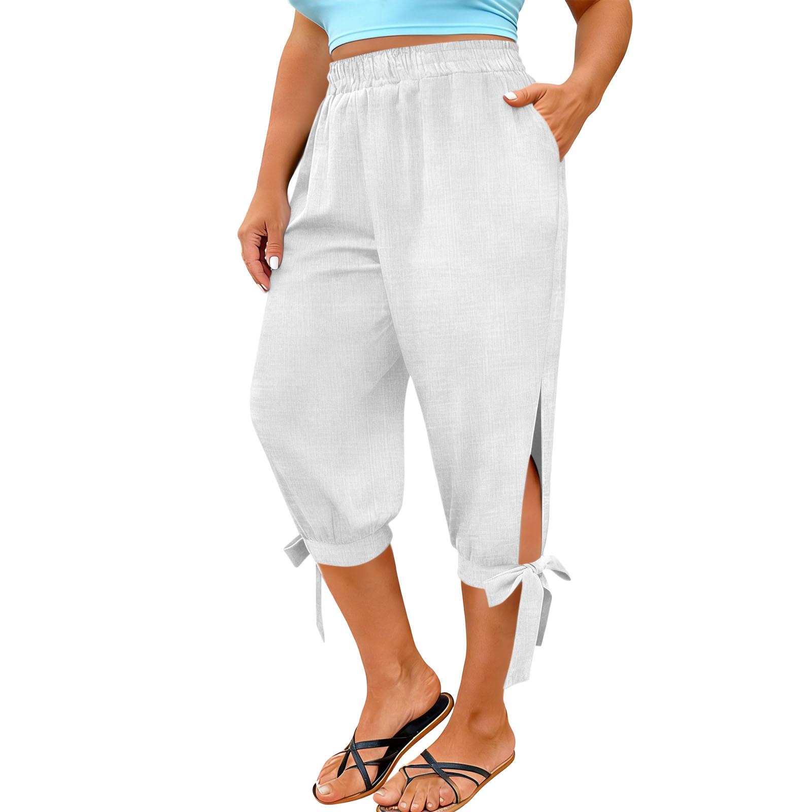 

Women s Fashionable Loose-fitting Split-hem Cropped Casual Pants XL білий