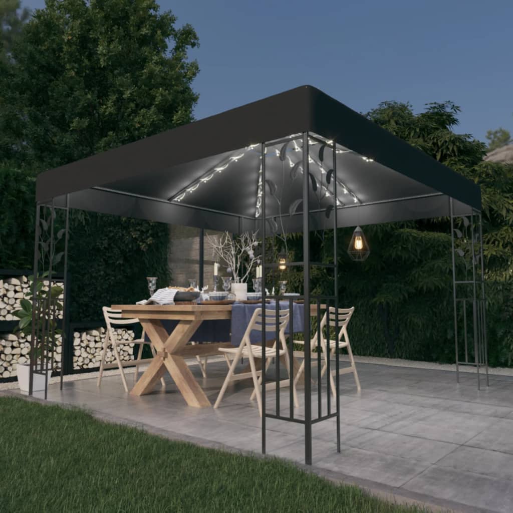 vidaXL Pavillon mit LED-Lichterkette 3x3 m Anthrazit dunkelgraue