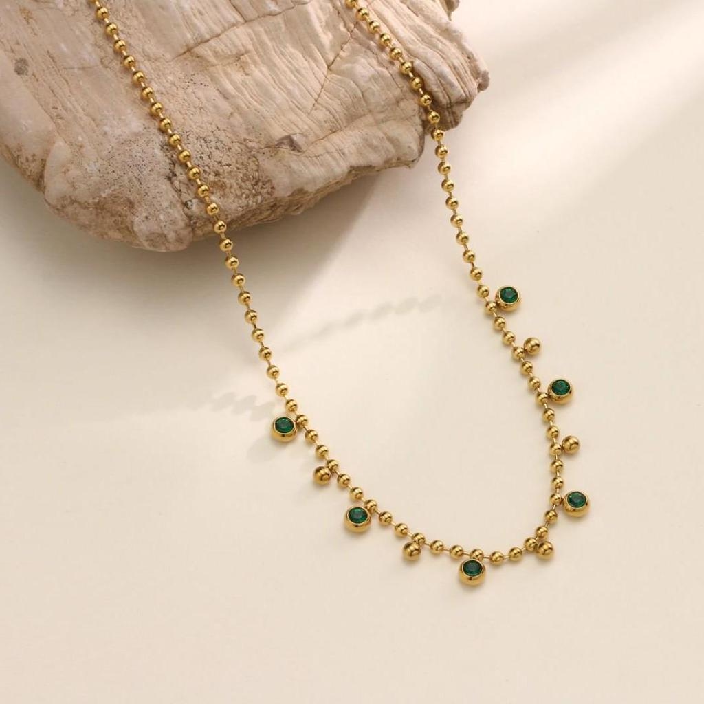 Exquisite European & American 18K Gold-Plated Titanium Steel Necklace with Colorful Glass Beads