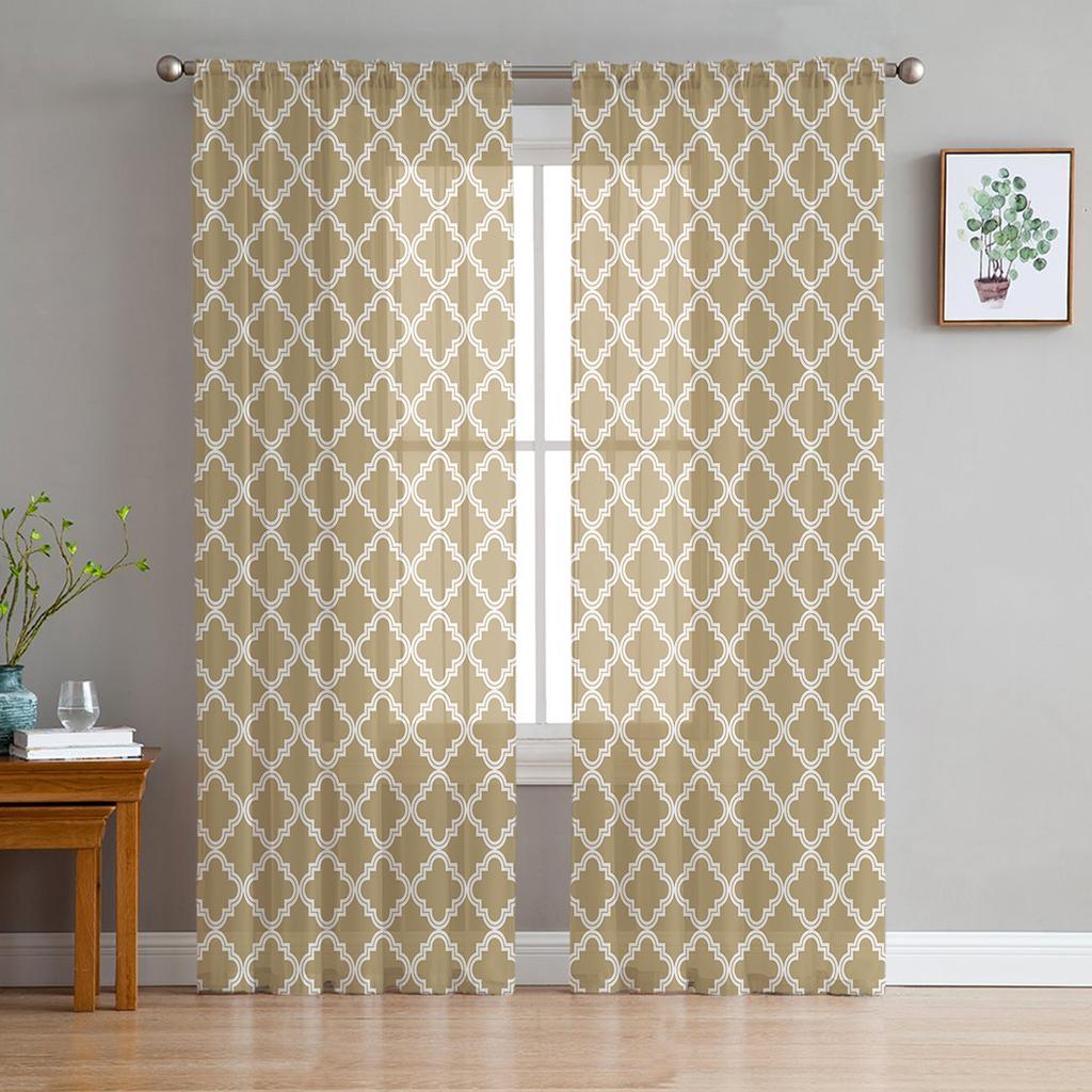 White Geometric Morocco Sheer Curtains for Living Room Modern Voile Curtain Bedroom Tulle Curtains Window Drapes Decor