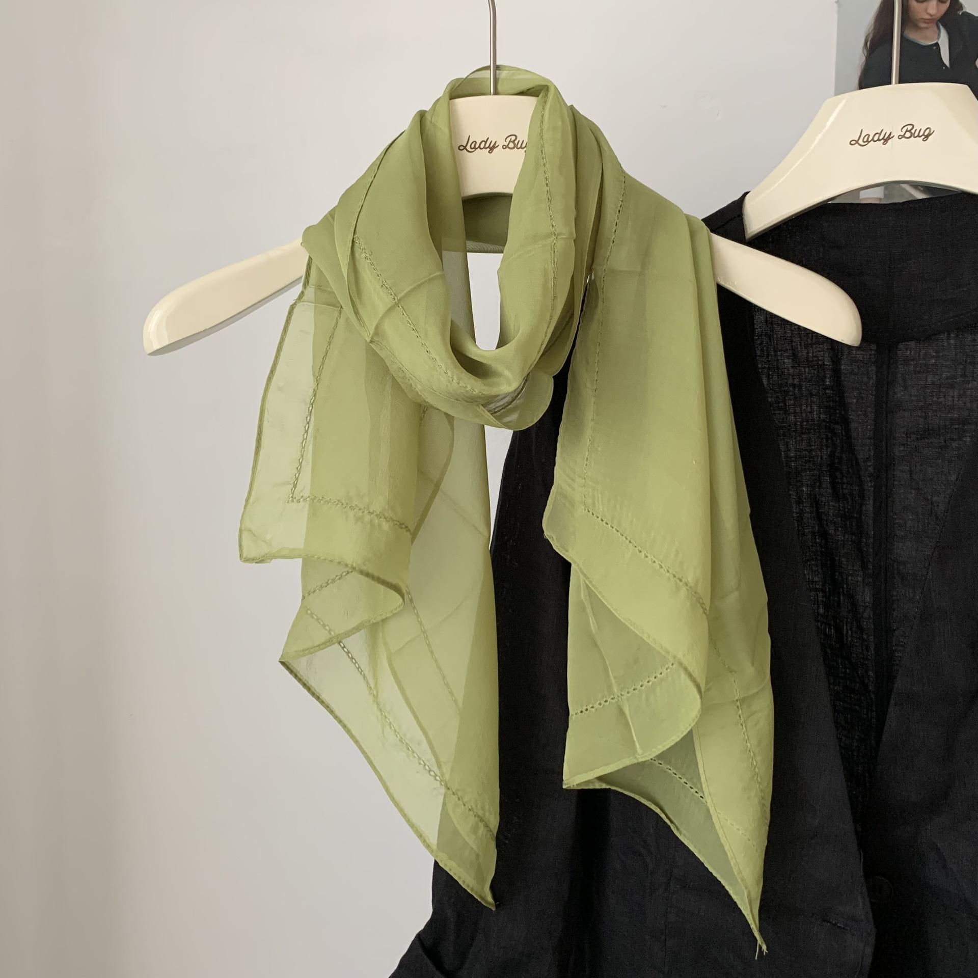 

Summer Long Sunscreen Shawl Solid Color Thin Chiffon Yarn Long Korean Women S Spring And Summer Temperament Neck Protection Small Silk Scarf 45-145