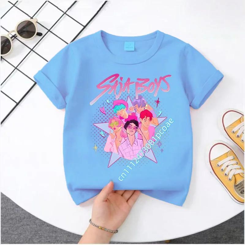 Summer Movie Soft Polyester KPop Demon Hunters Girl's T-Shirt Anime SAJA BOYS Short-sleeved Shirt Fashion Tee Parent-child Outfit