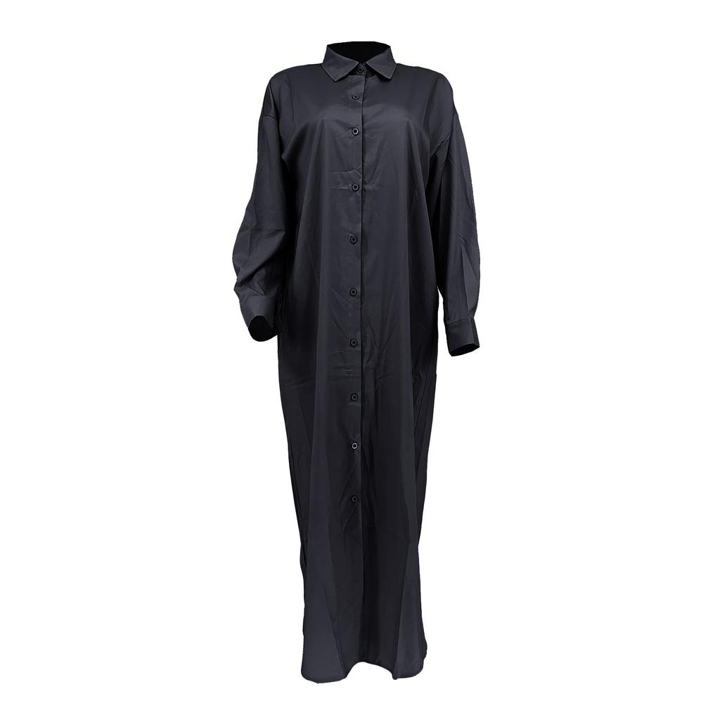 Lässiges, lockeres, langes Hemd für Damen mit langen Ärmeln, einfarbiges Hemdkleid mit langen Ärmeln