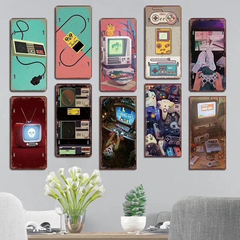 Vintage Video Game License Plate Metal Sign Playstation Gamer Metal Tin Poster For Boys Play Room Workshop Home Wall Art Decor