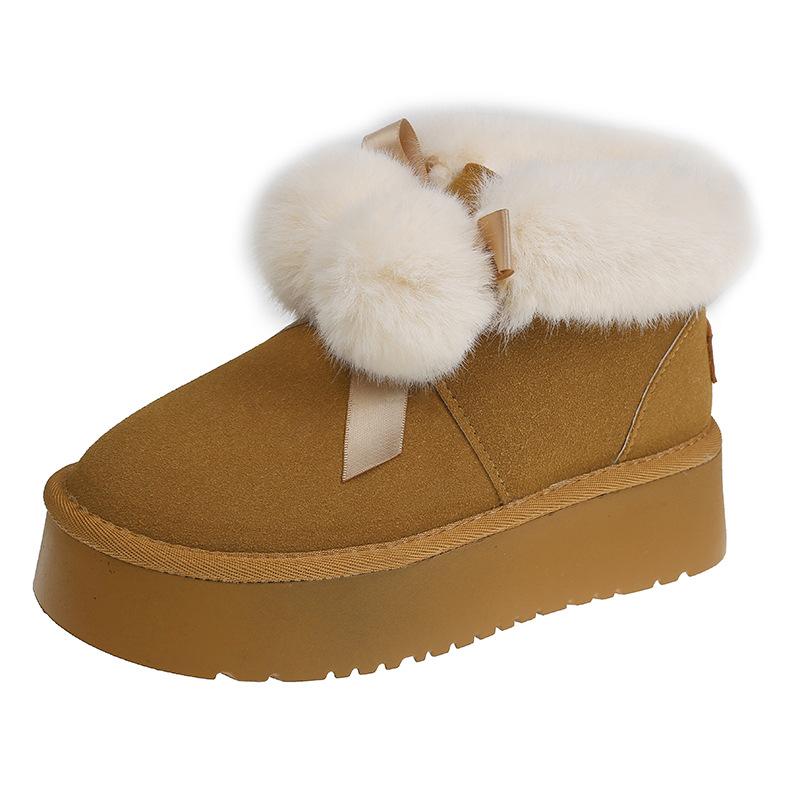 

Cute hairball snow boots women s 2025 new autumn bread plush fur integrated short tube platform cotton shoes 40