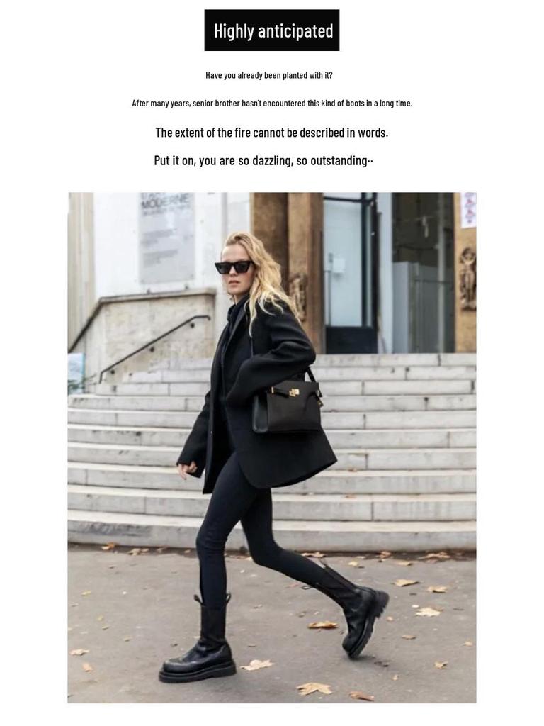 Mona Martin 2025 Damen Chelsea Mid-Calf Stiefel - Herbst/Winter, mit Samt, dicksohlig, Übergröße 41-43