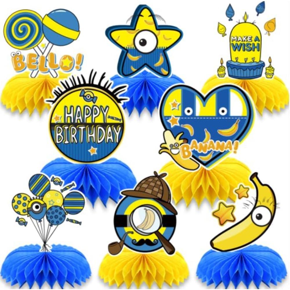 

8pcs Yellow Cartoon Centerpieces Party Supplies Set Honeycomb Centerpieces Double Sided Table Topper for Birthday Decorations 8pcs