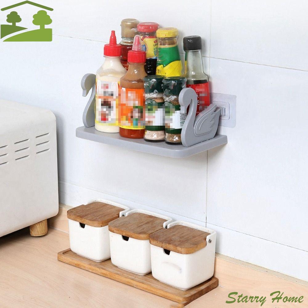Simple Plastic Swan Shelf White/Grey Wall Mounted Floating Shelf No Punch Self-Adhesive Bathroom Storage Rack Kitchen grigio