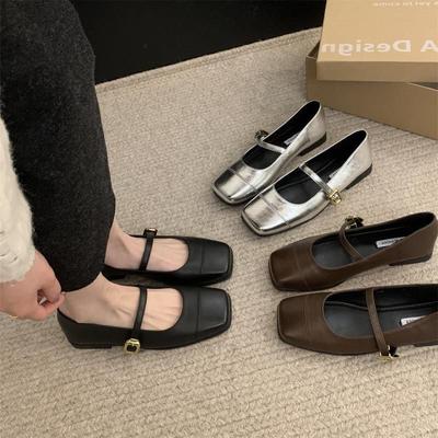 Buty Mary Jane płytkie z klamrą buty pojedyncze wiosenne nowe kwadratowy nosek płaska podeszwa miękka podeszwa wygodne Doudou buty damskie