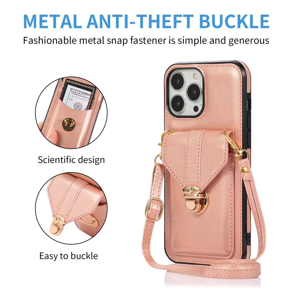 Crossbody Leder Portemonnaie Hülle Kartensteckplatz Halter Metallschnalle für iPhone 15 14Plus 13 12 11 Pro Max XSMAX für Samsung S24 S23 S22 S21 Ultra Plus A14 A54