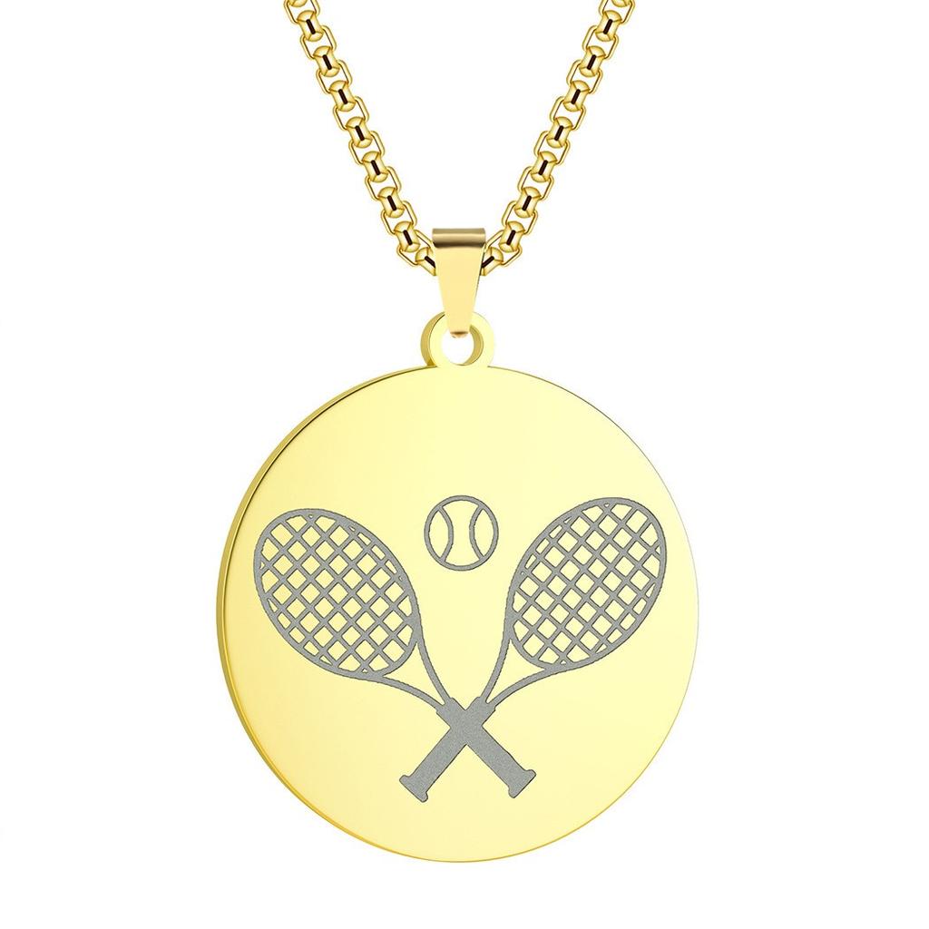 Simple Men's Sports Style Stainless Steel Tennis Pendant Personality Tennis Racket Necklace Sports Party Gift Accessories