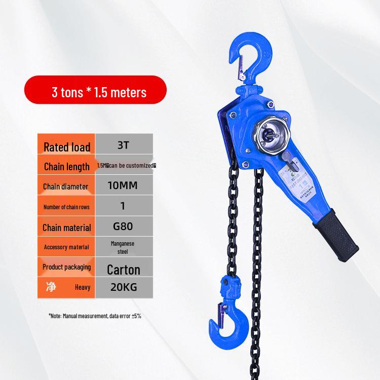 Hand Chain Hoist - Non-Jamming Manganese Steel Chain in 0.75, 2, 3, and 6 Ton Capacities