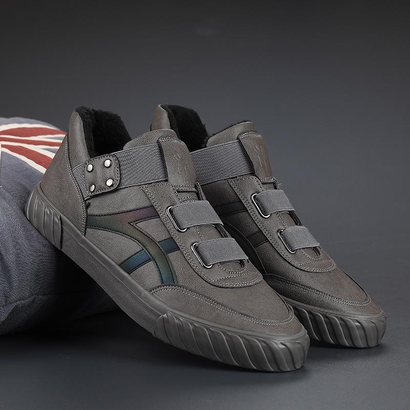 Holfredterse Mode Herren Leder Winter Pelz Warm Sneakers Vulkanisierte Lässige Flache Schuhe Skateboard Tragbare Schuhe mit Runder Spitze 20928