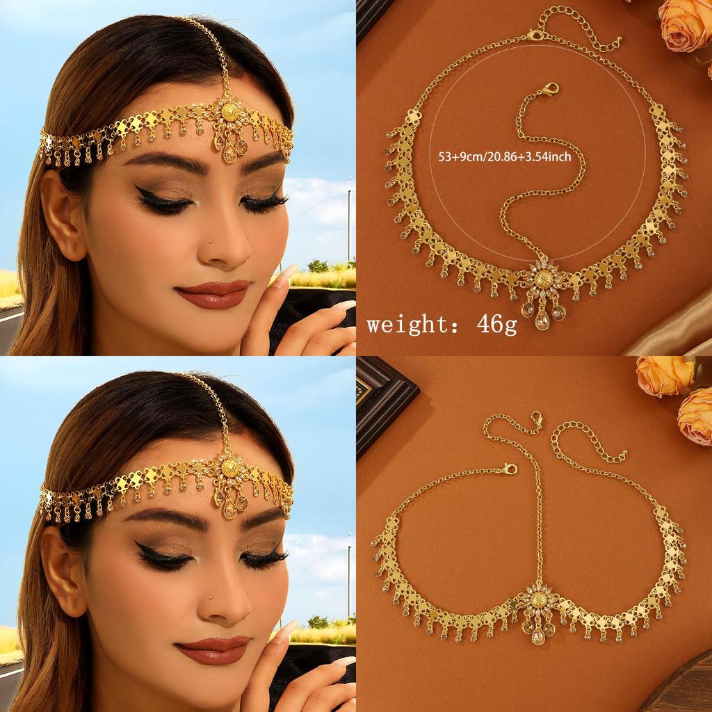 Cultural Inspired Head Chain With Crystals And Floral Motifs For Festival Or Gift