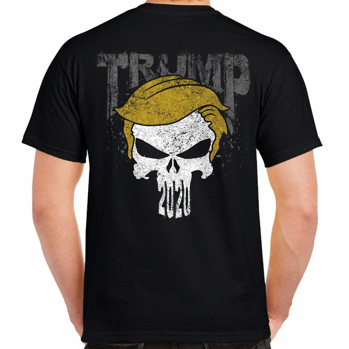 Trump 2020 Punisher Skull Biker Humor Funny Donald Trump Graphic T Shirt XL