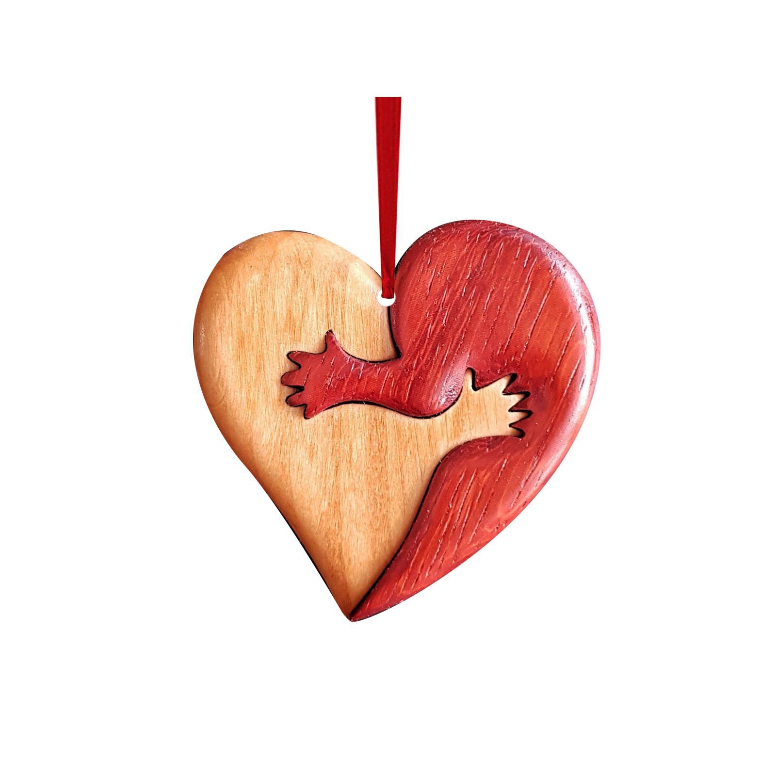 

Handcrafted Wooden Heart Ornament with Embrace Design Perfect for Home Decor, Gifts, and Special Occasions