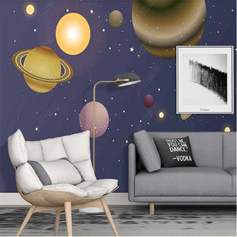 Wallpaper For Kid's Room Nordic Fantasy Cartoon Space Planet Starry Sky Children's Room Mural Wall Papers Home Decor