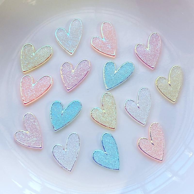 

50Pcs New Cute Mini Shining Heart Resin Figurine Crafts Flatback Cabochon Ornament Jewelry Making Hairwear Accessories