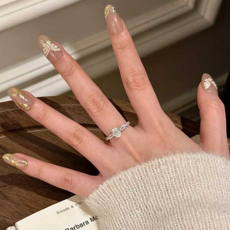 Golden Flower Butterfly Ring Women's Niche Light Luxury High Sense Versatile Open Ring Index Finger Ring New Jewelry