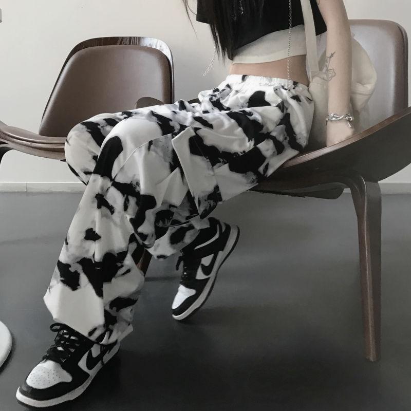Cargo Pants Tie Dye Harajuku Streetwear Women Wide Leg High Waisted Trousers Punk Oversize Aesthetic Korean Fashion