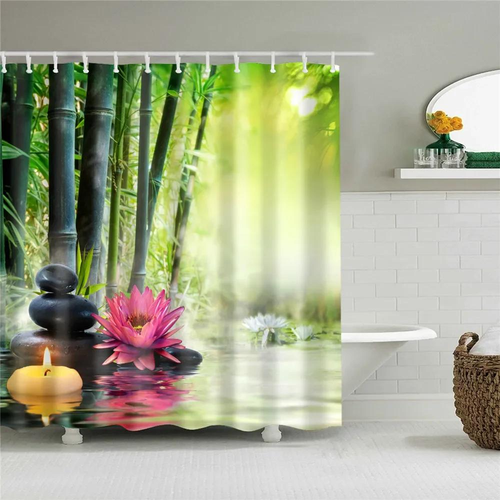 Plant Leaves Bathroom Shower Curtains Waterproof Hooks Hanging Curtain Bath Screen Decor Flowers Tree Print Shower Curtain.