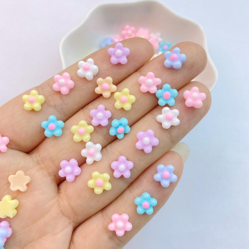 100Pcs New Cute Resin 7mm Mini Eggflower Series Flat Back Parts Embellishments For Hair Bows Accessories