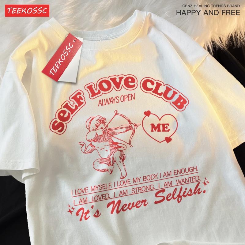 Parent Child Short Sleeve Self Love Club Fun Cupid Tshirt Cotton Casual Soft Street Hip Hop Clothes Summer Loose Family T-Shirts