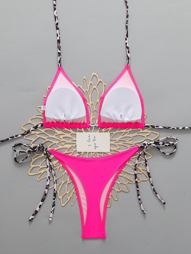 Bikini da Spiaggia da Donna con Stampa Leopardata Sexy 2026 Costume da Bagno con Laccetti al Collo e Perizoma Micro Set Bikini Costumi da Bagno Femminili per Donna da Indossare