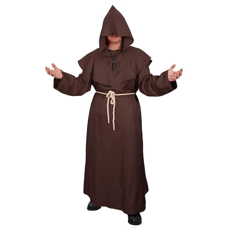 Halloween Costume Cosplay Medieval Hooded Robe Costume Monk Friar Robes Priest Costume Christian