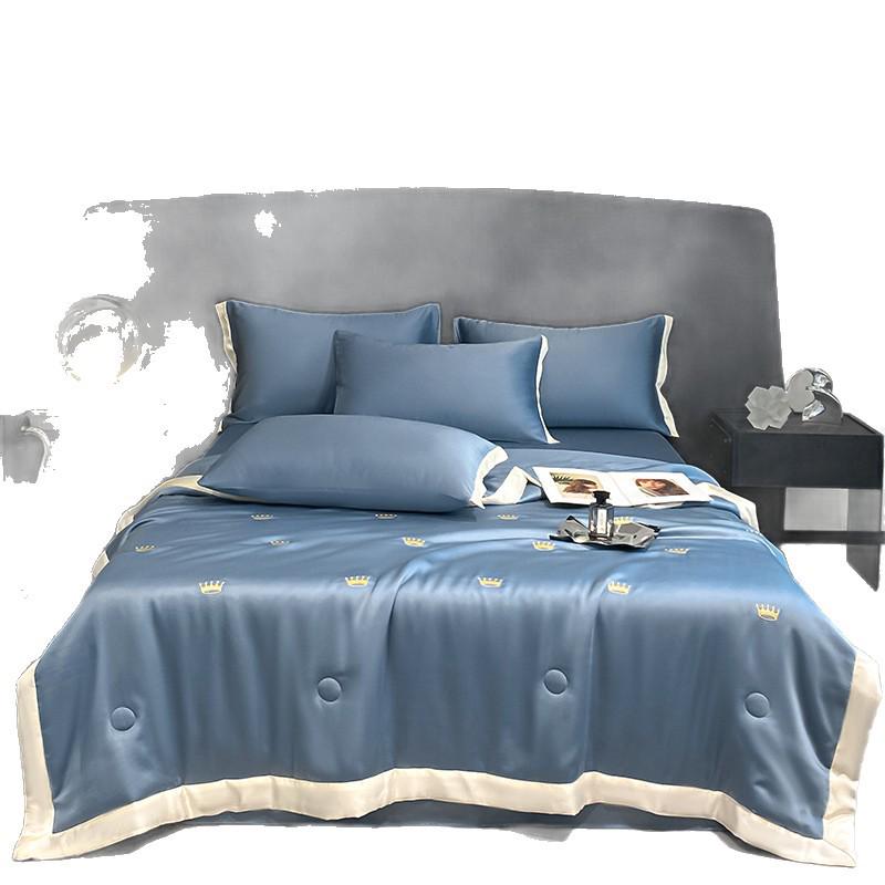 Embroidered Ice Silk Summer Quilt Set: 4-Piece, Machine Washable, Thin & Cool