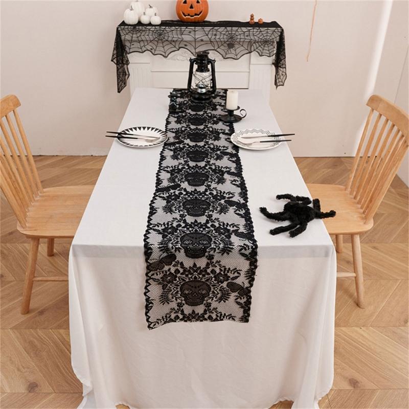 Skull Halloween Table Runner Decorative Lace Perfect For Dining Decoration Party And Seasonal Celebration