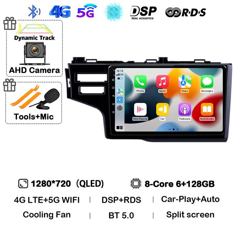 Android 14 Carplay Auto For Honda Jazz 3 2015-2020 Fit 3 GP GK 2013-2020 LHD Car Radio Multimedia Player Stereo GPS Head Unit 4G