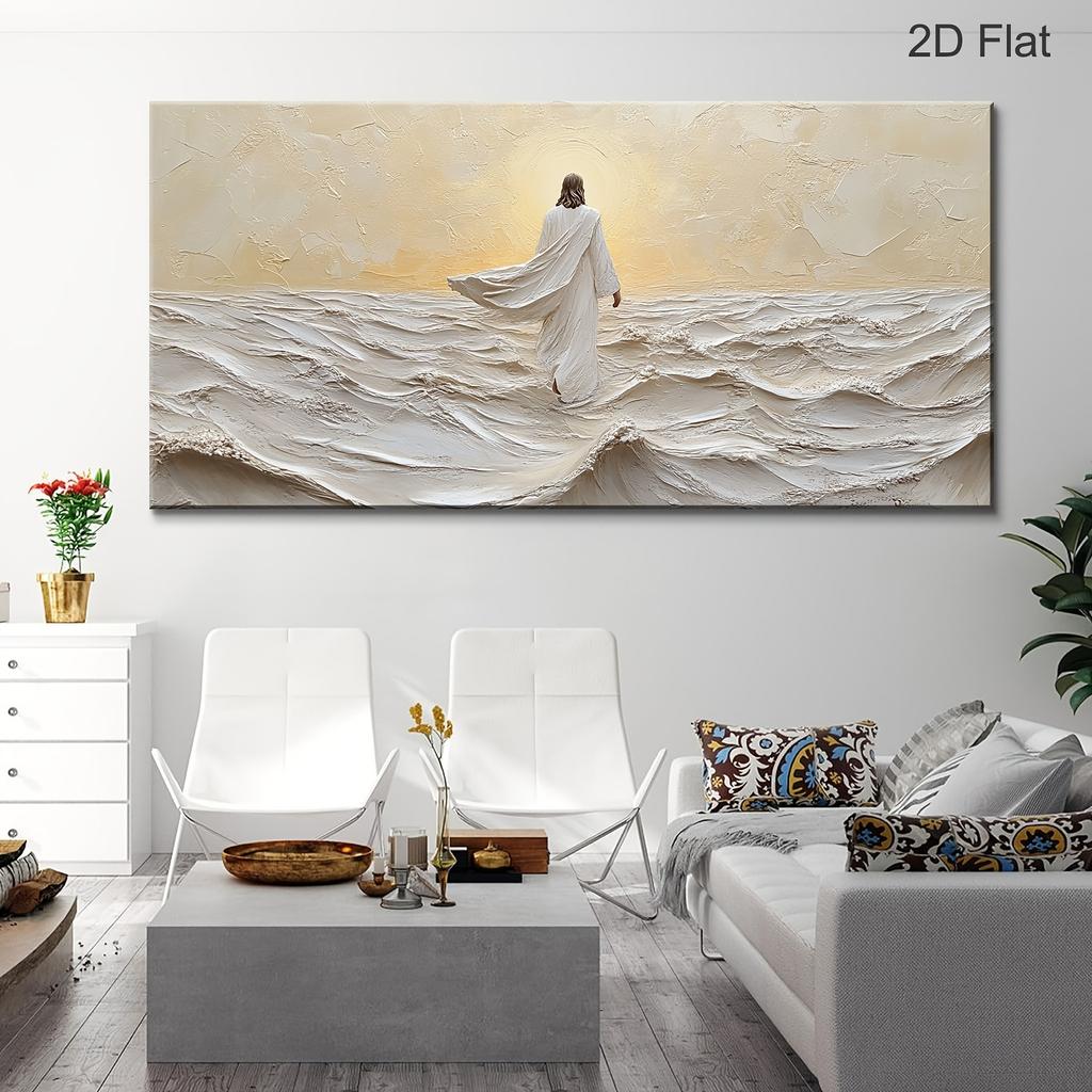 Jesus geht auf dem Wasser - Leinwand-Wandkunst - Modernes biblisches Wunder, Gebetsraum, Wohnzimmerdekoration