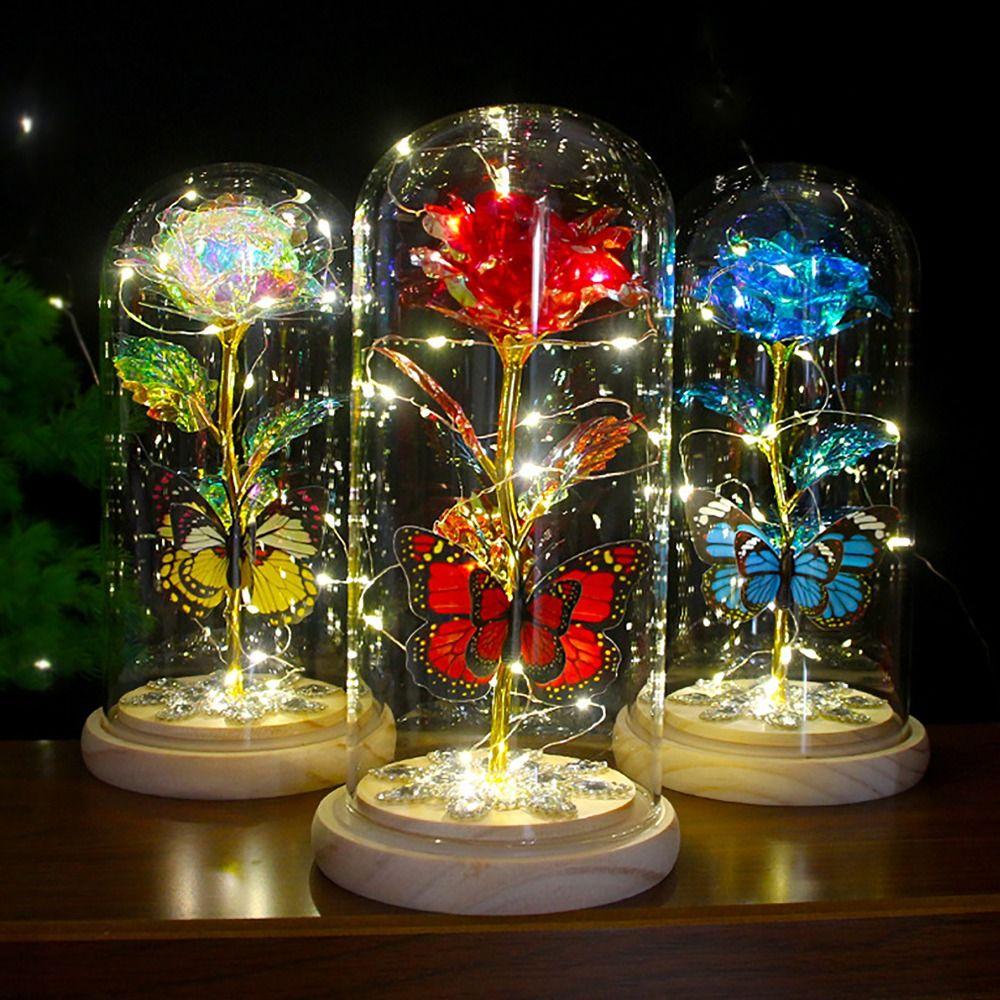 

Мишура Цветок Розы Светится Искусственная Галактика Стекло Вечный Цветок Ночной Светильник Женские Подарки