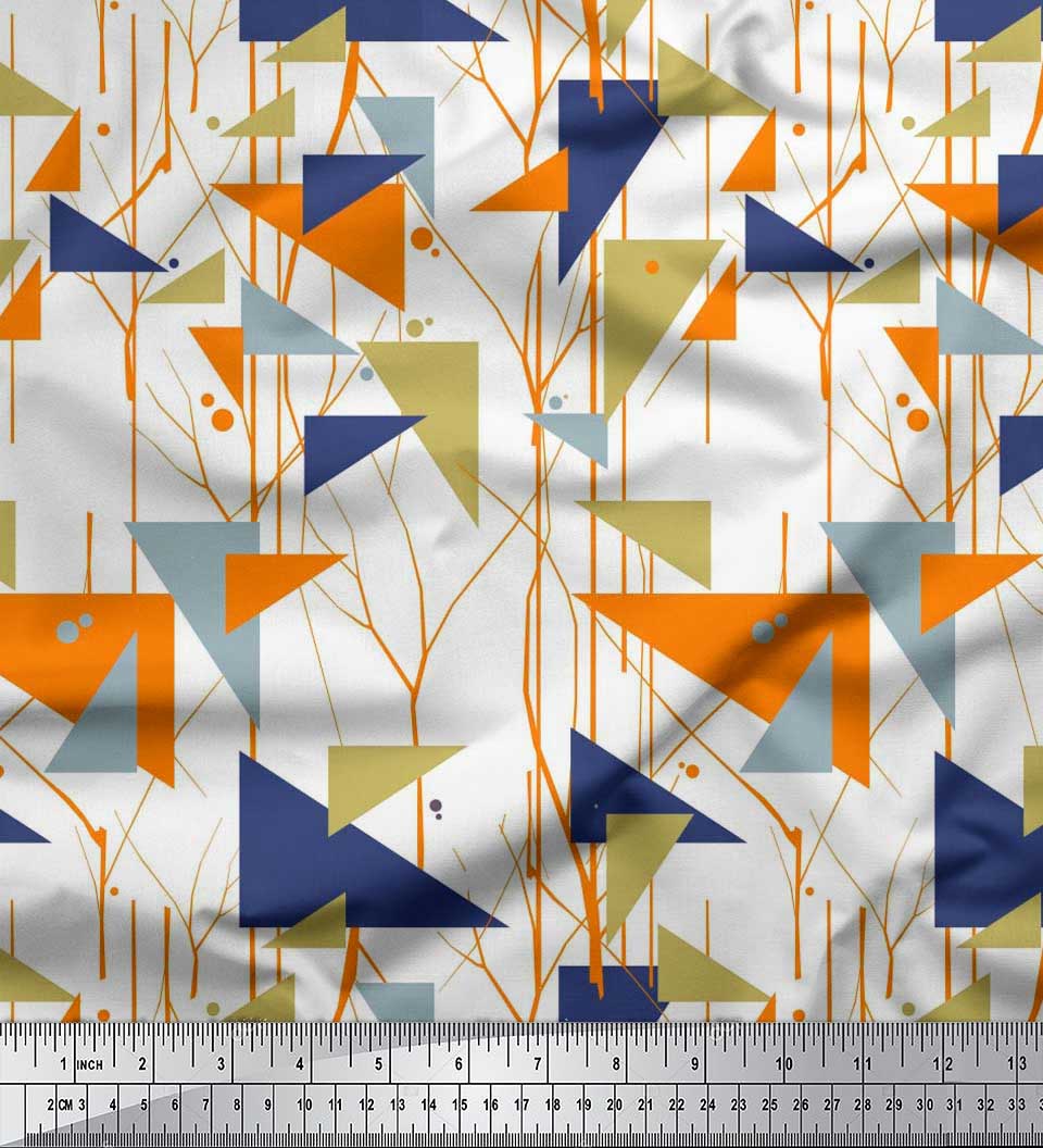 

Тканина Soimoi Japan Crepe Satin Тканина з геометричним принтом у крапки, гілки та трикутники на метри 42 дюйми 42 Inch Wide - Poly Crepe білий