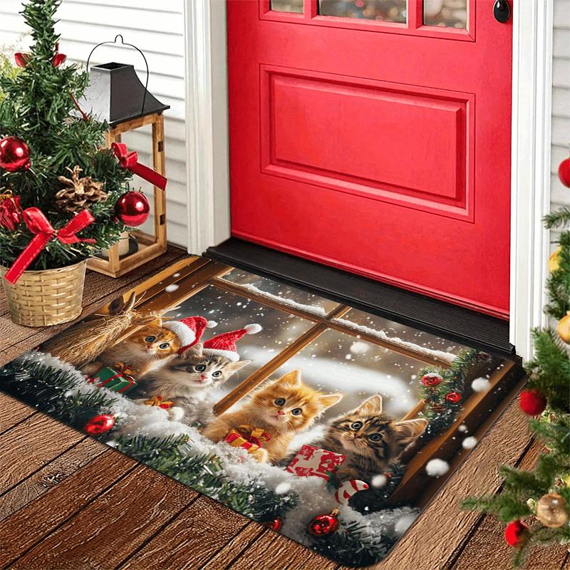 1Pcs Anti Fatigue Door Rugs, Christmas Cat Gift Print Waterproof Non-Slip Thick Cushioned Door Mat Heavy Duty Comfort Standing Mat for Door
