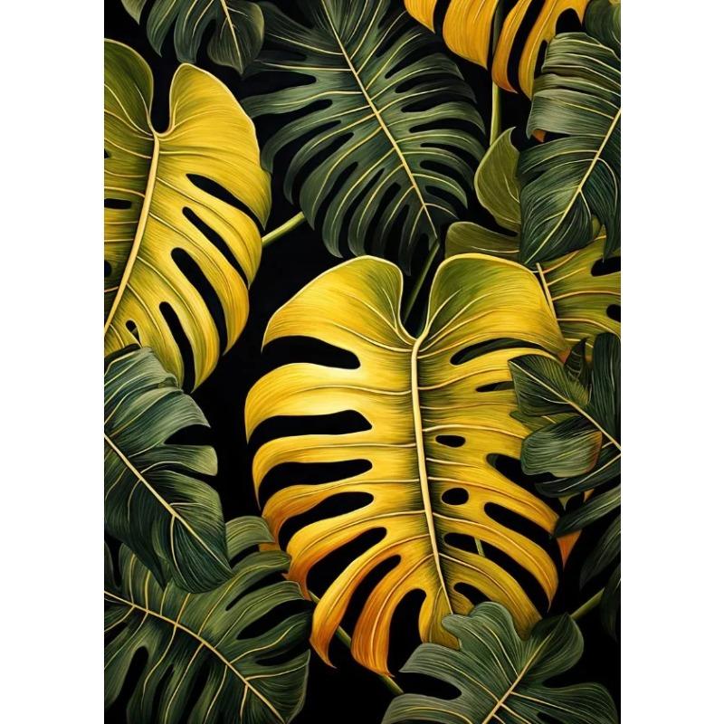Texture Noir et Or Diverses Feuilles Impression d'Affiche Peinture sur Toile Art Mural Moderne Image HD pour Salon Décoration de Maison Cadeaux