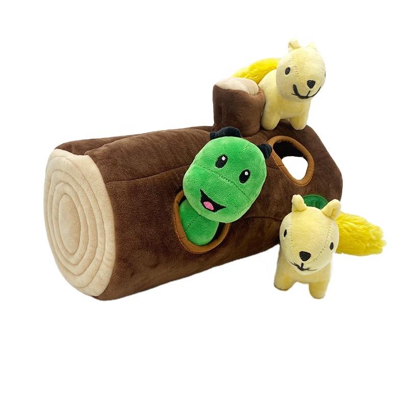 Squeaky Dog Hide and Seek Chew Tree Cave Plush Pet Toy for Interactive Hide and Seek Games коричневый