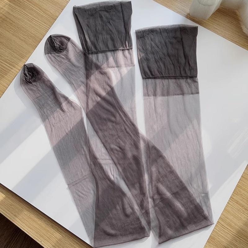 Retro Gray Stockings Summer Ultra-Thin Sexy Breathable Underwear Women See Through Thigh High Long Socks Pole Dance Sheer Medias
