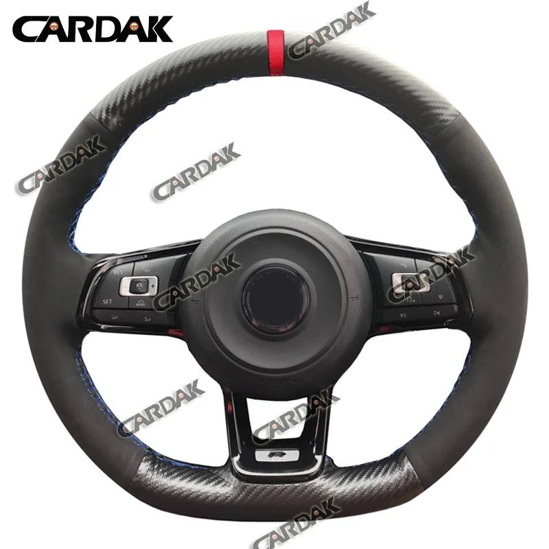CARDAK Schwarzes Wildleder Leder Auto Lenkradbezug für Volkswagen Golf 7 MK7 GTI R VW Polo Scirocco 2015 2016