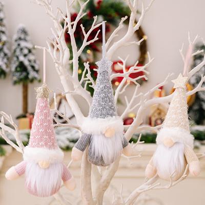 Hanging Decoration Pink Knitted Hat Full Beard Reusable Holiday Decor Xmas Tree Dwarf Plush