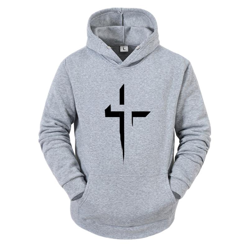 Faith Cross Print Men's Long Sleeved Fashionable Autumn/Winter Hoodie Pullover Design Casual Sportswear Street Outdoor Clothing