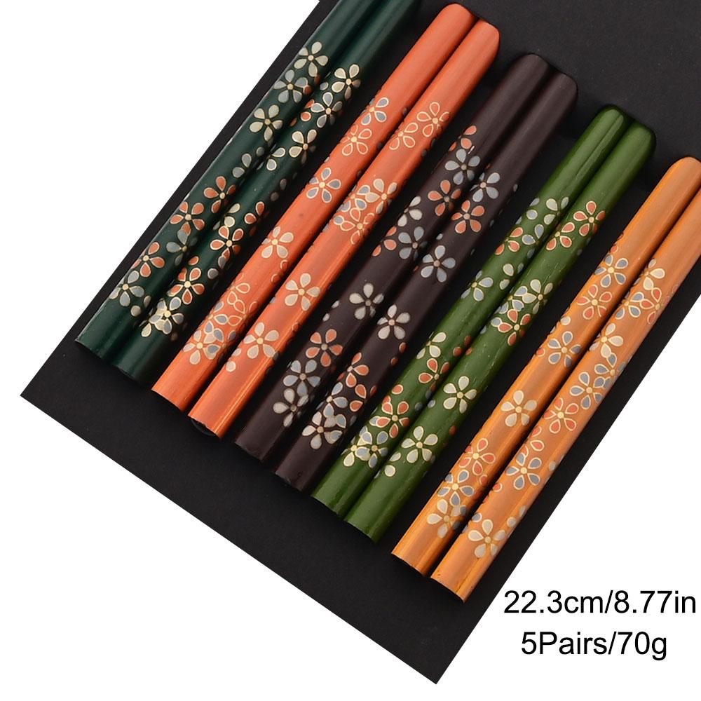 5 Paar Essstäbchen aus Bambus, lange Essstäbchen für den Haushalt, rutschfestes Essstäbchen-Set, mehrfarbiges Essstäbchen-Set aus Holz