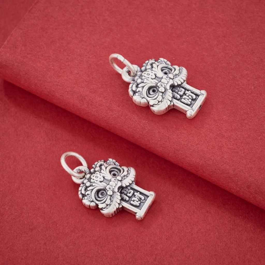 S999 Sterling Silver Retro Lion Dance Charm - Handmade DIY Bracelet Pendant