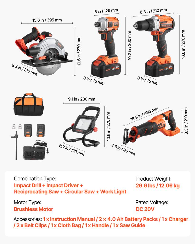 SucceBuy Tool Combo Kit Cordless 2-Tool Combo Kit Cordless Power Tool Combo Kit  Screws One Charger and One Cloth Bag