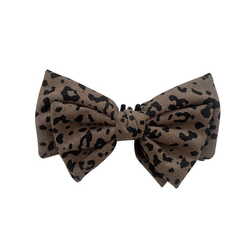 Leopard Print Double Layer Bow Hair Clip for Women - High Ponytail Accessory