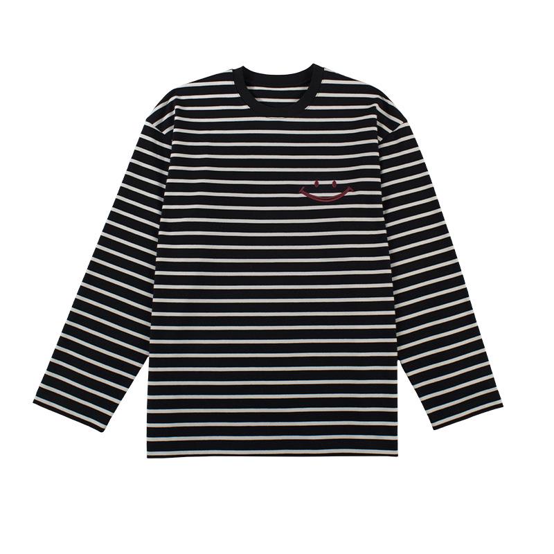 Striped Smiley Face Long Sleeve Round Neck Top - Autumn/Winter 2025 Collection Small