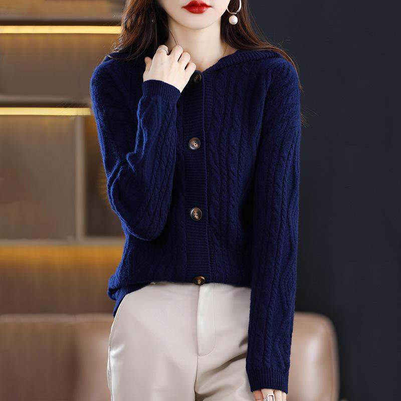 Autumn Winter Women Thick Cardigans Wool Sweater Twist Flower Warm Casual Loose Cashmere Knitted Coat